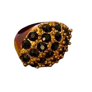 Bronze Colored Cocktail Ring With Black Rhinestones. Unsure Of Size.